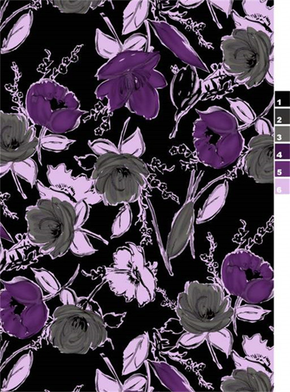 时尚紫色花卉面料印花 高端服装印花素材推荐
