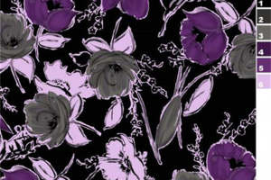 时尚紫色花卉面料印花 高端服装印花素材推荐