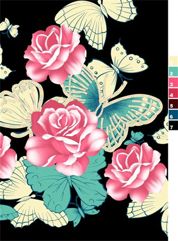 复古花卉与蝴蝶图案的面料印花设计素材