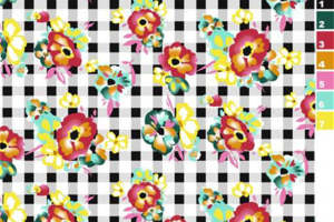 复古花卉格纹面料印花素材 服装印花设计