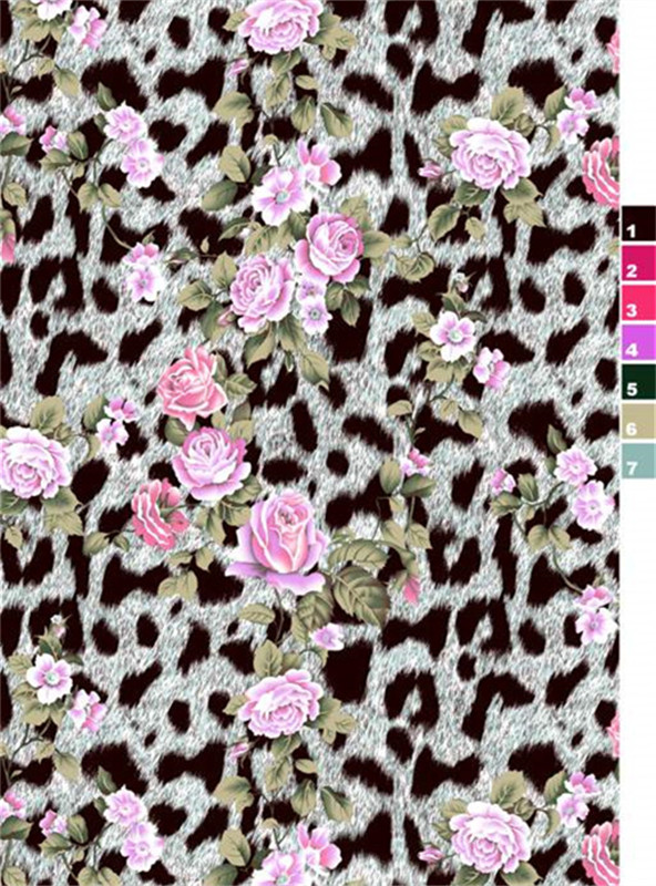 复古豹纹与粉玫瑰交织的面料印花设计
