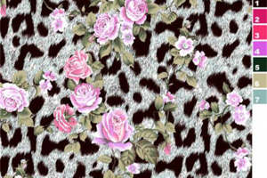 复古豹纹与粉玫瑰交织的面料印花设计
