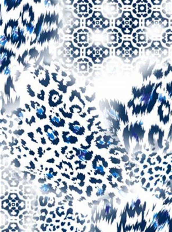 时尚蓝白豹纹与几何融合的面料印花设计素材