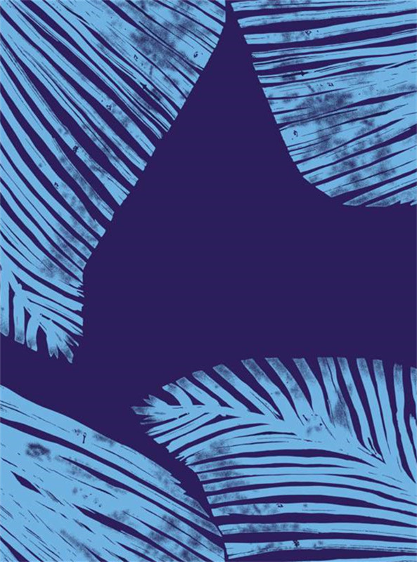 复古蓝紫棕榈叶面料印花素材 时尚服装印花设计灵感