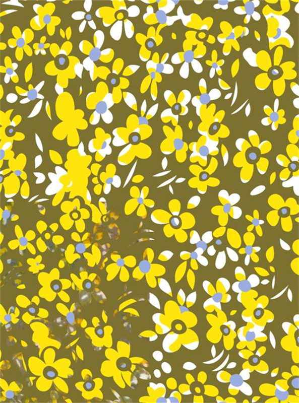 复古黄绿花卉面料印花 时尚服装印花素材推荐