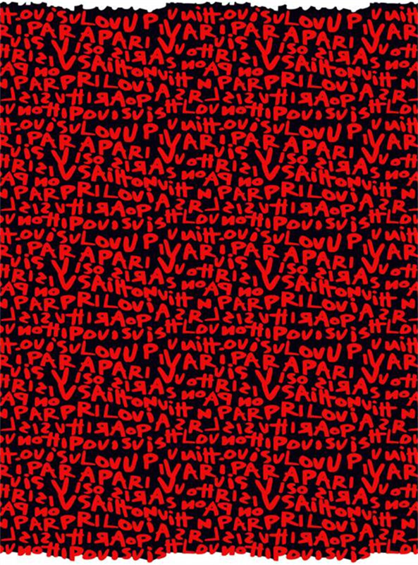 红色字母与黑底交织的潮流面料印花素材