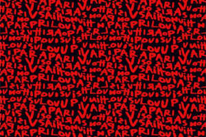 红色字母与黑底交织的潮流面料印花素材