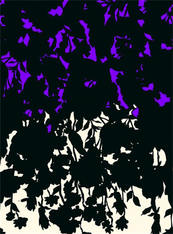 紫色花卉剪影面料印花素材,适用于服装印花设计