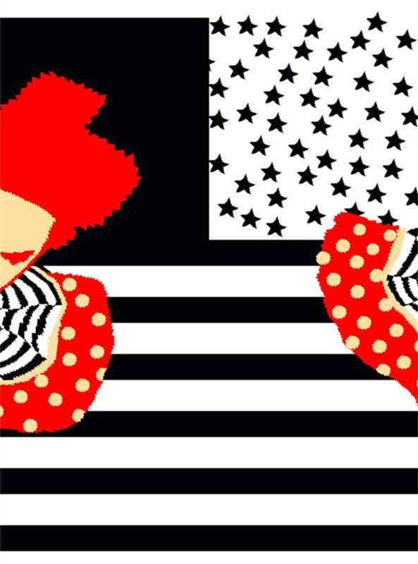 时尚几何风面料印花素材 红黑条纹波点服装印花设计