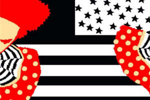 时尚几何风面料印花素材 红黑条纹波点服装印花设计