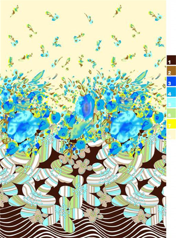 清新蓝绿花卉服装印花素材 春夏面料设计灵感