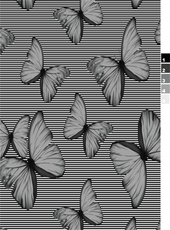 时尚黑白条纹蝴蝶面料印花设计素材