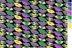 复古波普风彩色嘴唇面料印花设计素材