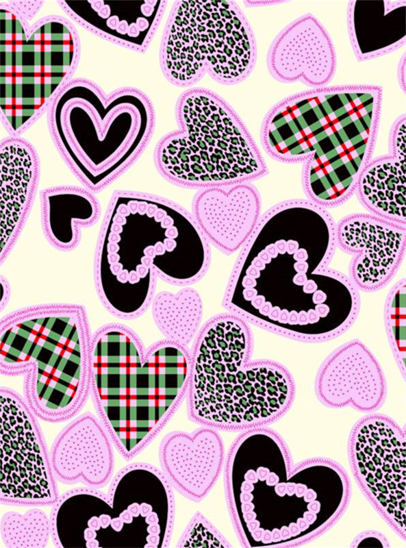 复古爱心拼接面料印花,时尚服装印花素材推荐