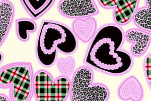 复古爱心拼接面料印花，时尚服装印花素材推荐