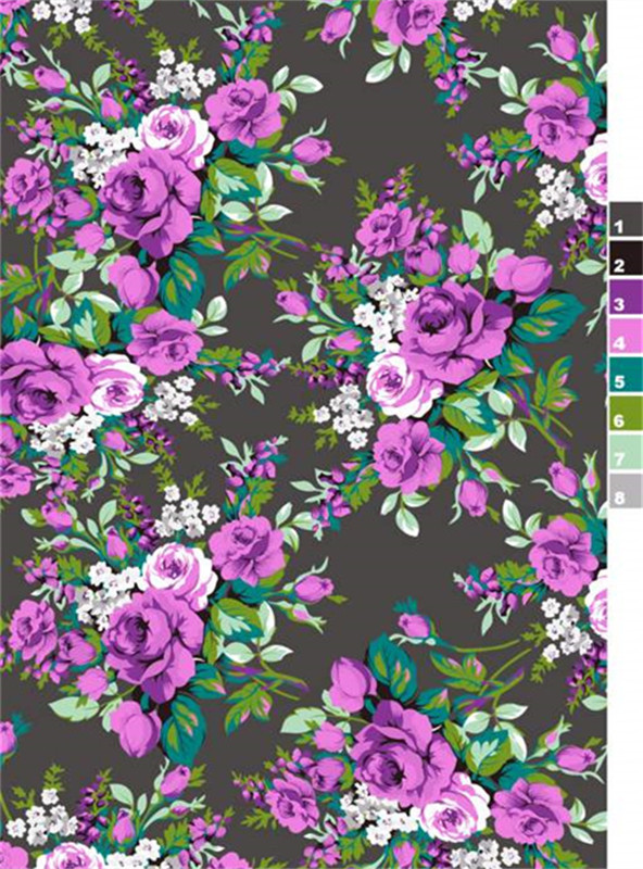 复古紫调花卉服装印花素材 优雅浪漫面料设计