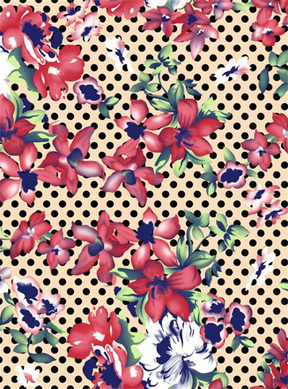 复古波点花卉服装印花素材 夏季时尚面料设计