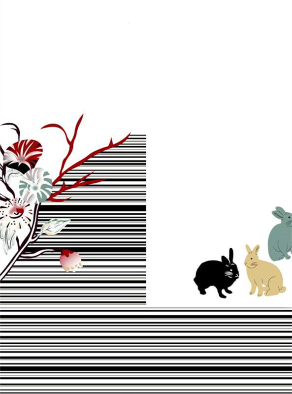 新中式花卉条纹兔子图案 时尚服装印花素材推荐