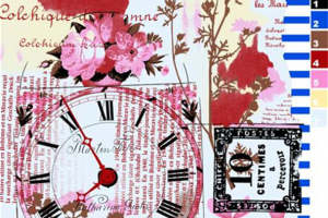 法式复古风面料印花素材，融合时钟与花卉的服装印花设计