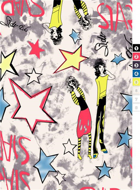 复古潮流星星涂鸦 时尚女性服装印花面料素材