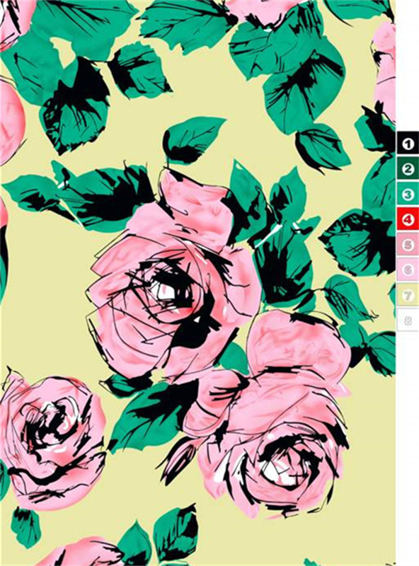 复古手绘玫瑰面料印花素材 服装定制必备