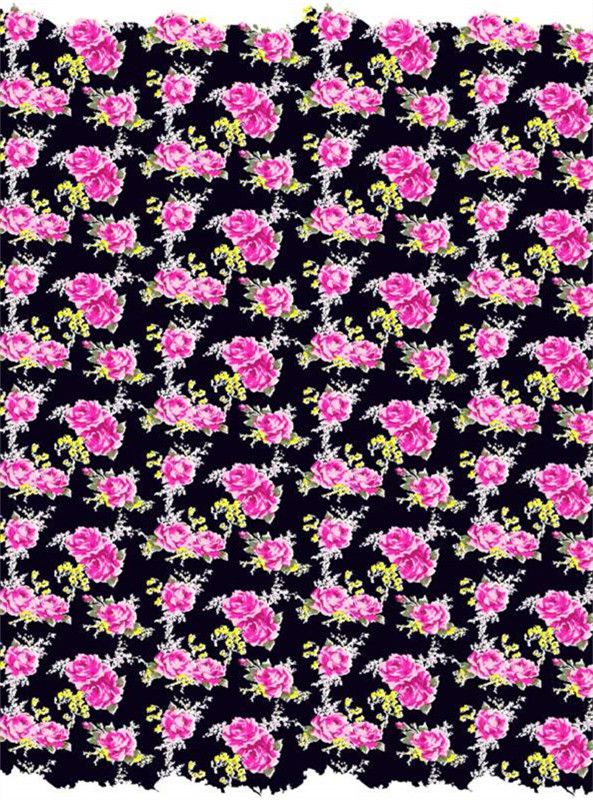 复古黑底粉玫瑰面料印花素材
