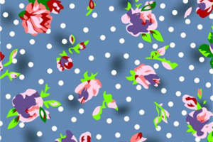 复古蓝底波点花卉面料印花 服装印花设计素材