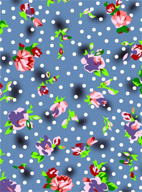 复古花卉与波点交织的服装印花面料设计