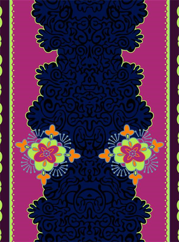 复古民族风对称花型面料印花 高端服装印花素材