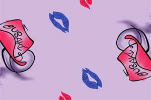 浪漫紫底红蓝唇印服装印花素材设计