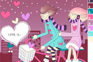 浪漫情侣自行车图案 时尚面料印花设计素材