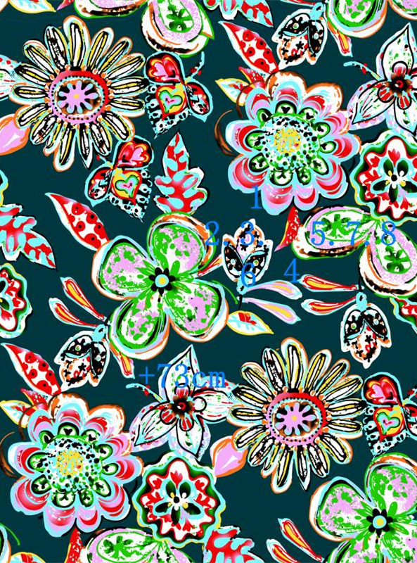 复古手绘花卉蝴蝶面料印花素材 春夏服装印花设计