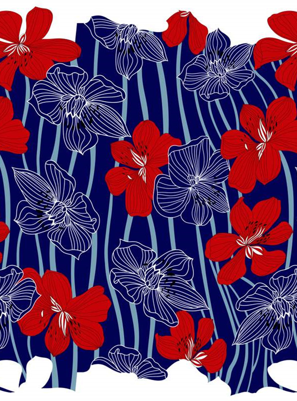 复古红蓝花卉服装印花素材 时尚面料设计灵感