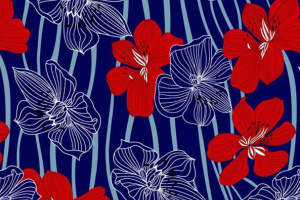复古红蓝花卉服装印花素材 时尚面料设计灵感