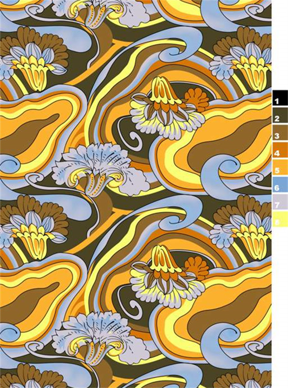 复古花卉波浪纹面料印花 时尚服装印花素材推荐