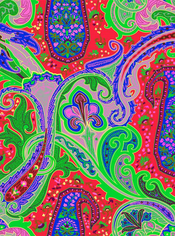 复古活力佩斯利花纹面料印花素材,适用于时尚服装印花设计