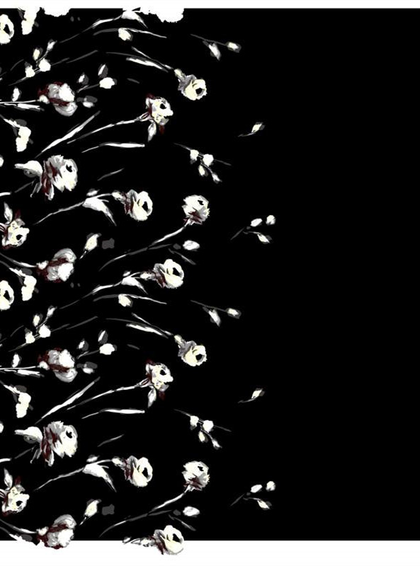 黑白手绘花卉面料印花 时尚服装印花素材推荐