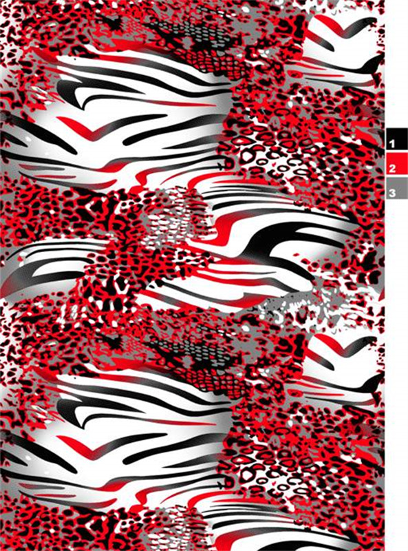 时尚红黑撞色面料印花 前卫斑马豹纹融合设计