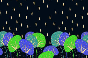 梦幻森林手绘风面料印花 创意服装印花素材