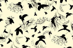 复古飞鸟与枯枝纹样 时尚面料印花设计素材