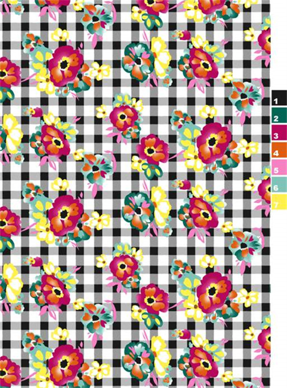 复古花卉格纹面料印花 时尚服装印花素材推荐