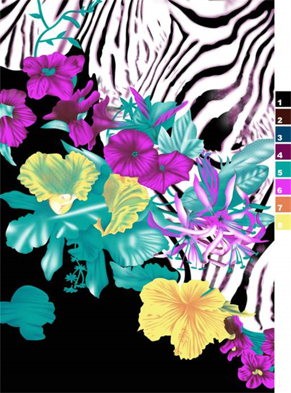 热带花卉与斑马纹碰撞的面料印花素材