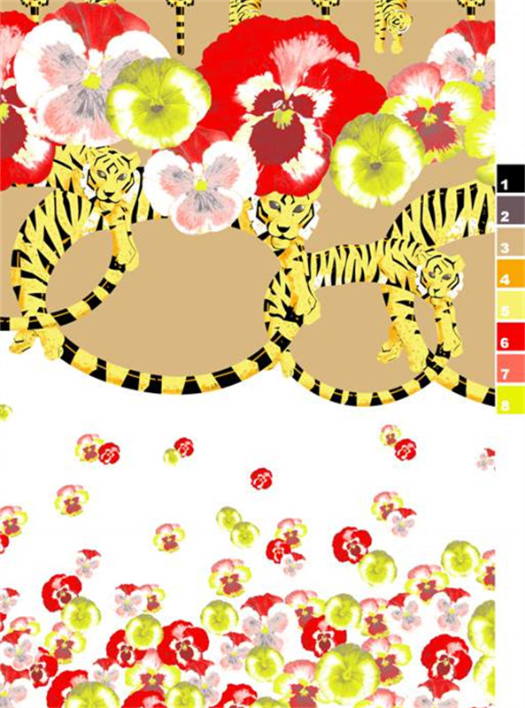 时尚虎纹花卉图案 高端服装印花素材推荐