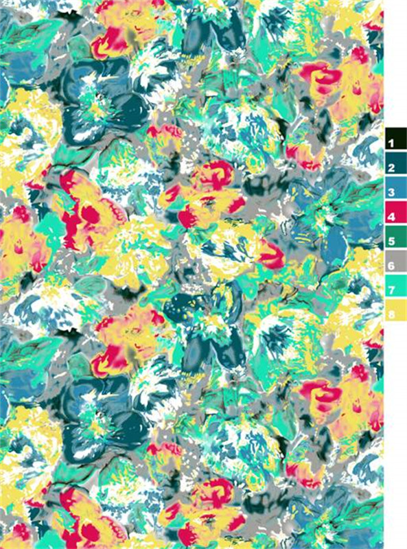 时尚撞色抽象花卉面料印花素材推荐