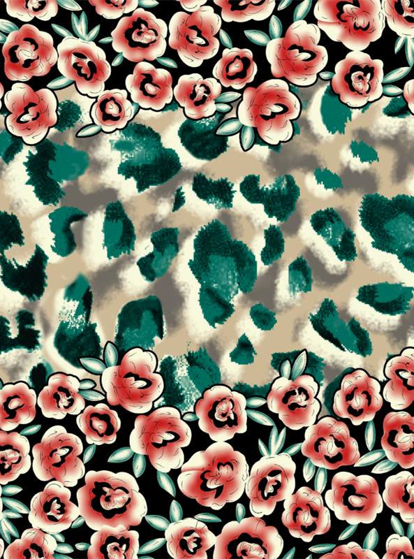 复古花卉与豹纹融合的面料印花设计素材