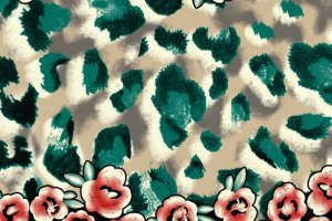 复古花卉与豹纹融合的面料印花设计素材