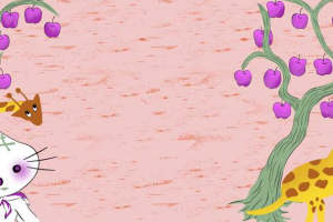 粉色童趣卡通动物苹果树面料印花素材 服装印花设计