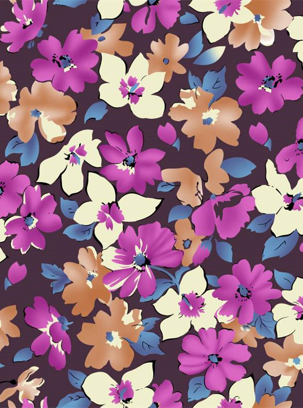 复古花卉图案面料印花素材 适用于春夏服装印花设计