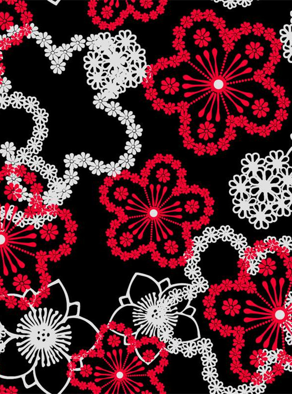复古红白花卉面料印花素材 时尚服装印花设计灵感