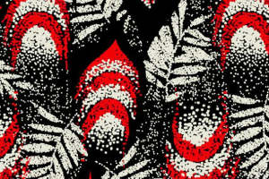 复古红黑羽毛纹面料印花素材，时尚服装印花设计灵感